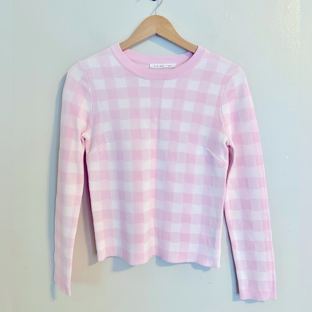 Endless Rose Anthropologie Pink Plaid Long Sleeve Top in XS. New without tag
